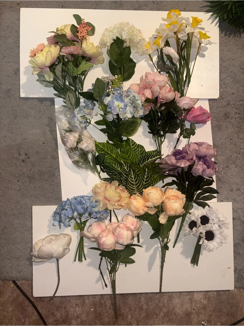 Huge bundle of mixed faux flowers, real touch, silk flowers for crafts, home dec